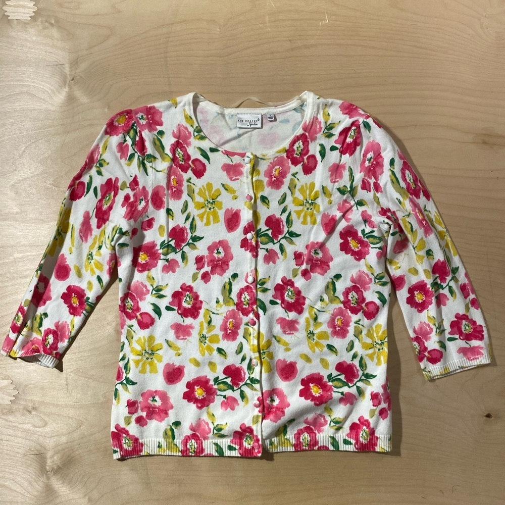 Kim Rogers Pink and Yellow Floral Cardigan Medium (QK)